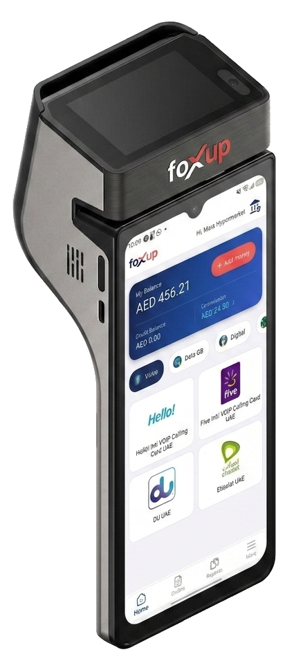 foxup card payment terminal accepting mobile recharge and bill payments in the UAE